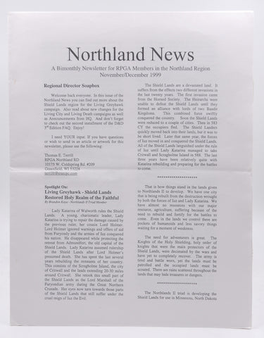 Northland News RPGA D&D Newsletter #4 Nov/Dec 1999, by Thomas E Terrill, et al