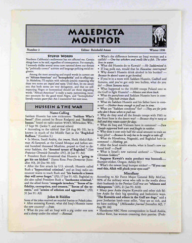 Maledicta Monitor Number 2 Winter 1990, by Reinhold Aman  
