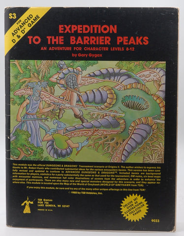 Expedition to the Barrier Peaks Dungeon Module S3 (AD& D Adventure for Character Levels 8-12), by Gygax, Gary  