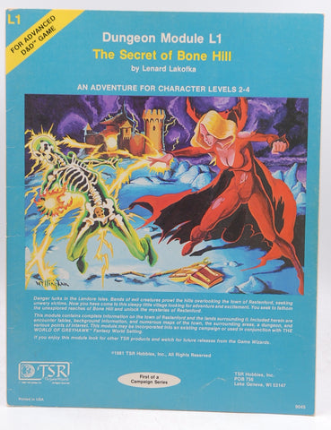 The Secret Of Bone Hill (Dungeon Module L1 for Advanced D&D Game), by Lakofka, Lenard  