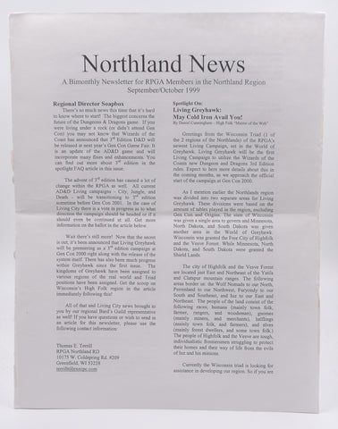 Northland News RPGA D&D Newsletter #3 Sept/Oct 1999, by Thomas Terrill, et al  